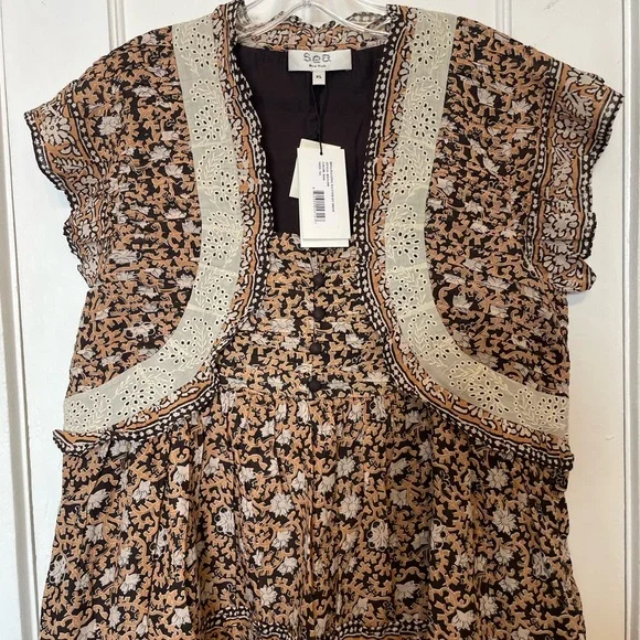 Sea New York Brown and Cream Dress with Lace Detail - Picture 3 of 12